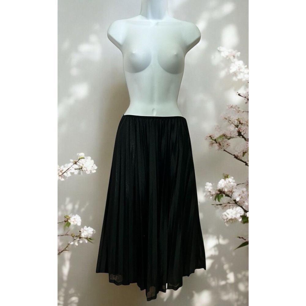 Vero Moda Black Sparkly Pleated Midi Skirt Sz S Elastic Waist Lined Accordion